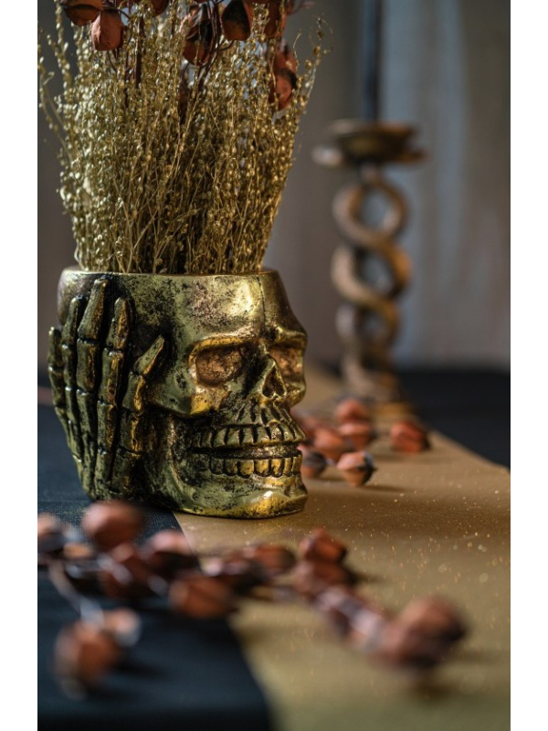Pot Tête de Mort Doré 18,5 cm : Halloween Chic et Choc
