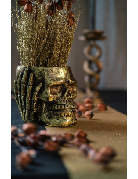 Pot Tête de Mort Doré 18,5 cm : Halloween Chic et Choc