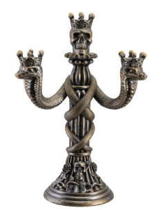 Candélabre Gothique à Tête de Mort et Serpents - Collection Mortalis Bronzea