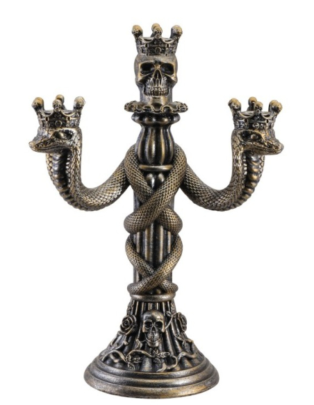 Candélabre Gothique à Tête de Mort et Serpents - Collection Mortalis Bronzea