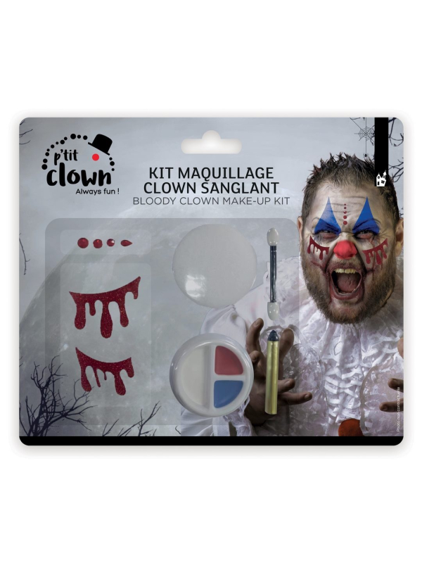 Kit maquillage clown tueur avec stickers et strass Halloween