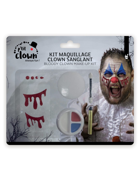 Kit maquillage clown tueur avec stickers et strass Halloween