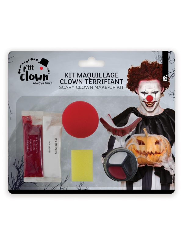 Kit maquillage clown horreur avec nez et dentier