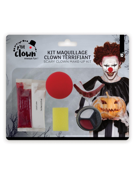 Kit maquillage clown horreur avec nez et dentier