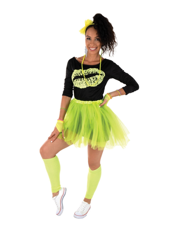 Déguisement Années 80 Femme Jaune Fluo avec Accessoires