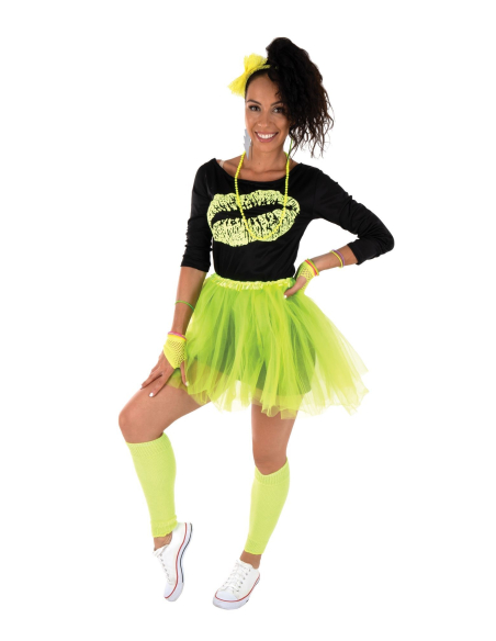 Déguisement Années 80 Femme Jaune Fluo avec Accessoires