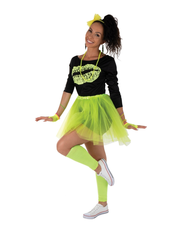 Déguisement Années 80 Femme Jaune Fluo avec Accessoires