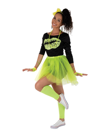 Déguisement Années 80 Femme Jaune Fluo avec Accessoires