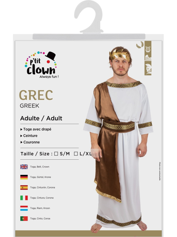 Déguisement Grec Adulte - Toge avec Drapé Marron et Couronne