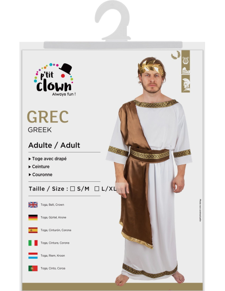 Déguisement Grec Adulte - Toge avec Drapé Marron et Couronne