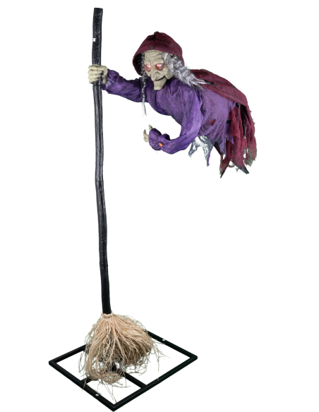 Automate Halloween de Sorcière Volant sur son balai 195 cm