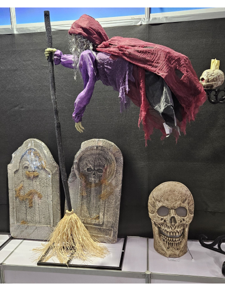 Automate Halloween de Sorcière Volant sur son balai 195 cm