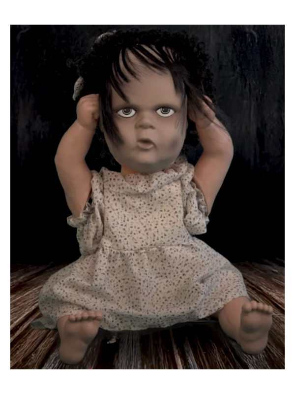 Poupée Possédée Animatronic 40 cm - Automate Halloween à Double Visage Démoniaque et Rires Terrifiants