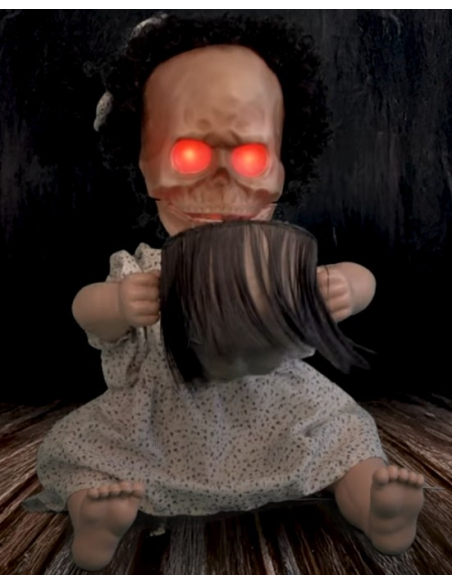 Poupée Possédée Animatronic 40 cm - Automate Halloween à Double Visage Démoniaque et Rires Terrifiants