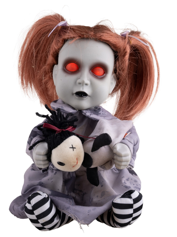 Automate Halloween fillette fantôme 26 cm arrachant la tête de sa peluche
