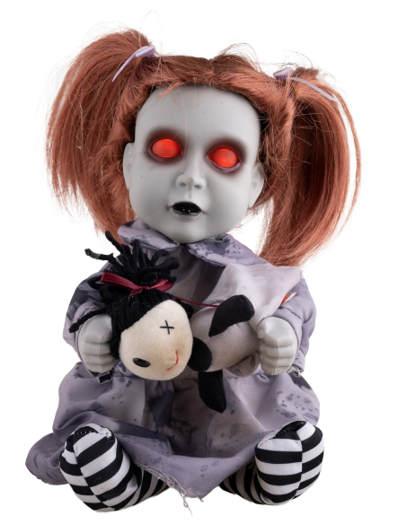 Automate Halloween fillette fantôme 26 cm arrachant la tête de sa peluche
