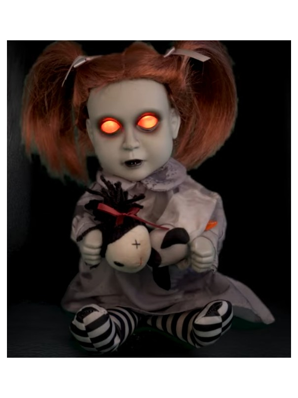 Automate Halloween fillette fantôme 26 cm arrachant la tête de sa peluche