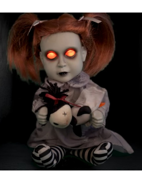 Automate Halloween fillette fantôme 26 cm arrachant la tête de sa peluche