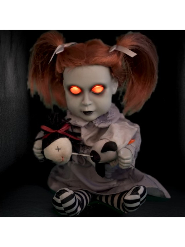 Automate Halloween fillette fantôme 26 cm arrachant la tête de sa peluche