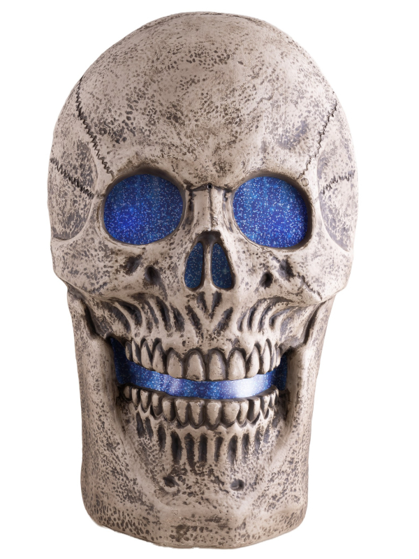 Squelette Crâne Animé: Lumières LED et Grognements pour une Décoration Halloween Terrifiante"