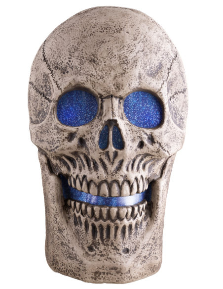 Squelette Crâne Animé: Lumières LED et Grognements pour une Décoration Halloween Terrifiante"