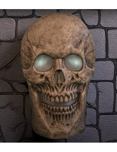 Squelette Crâne Animé: Lumières LED et Grognements pour une Décoration Halloween Terrifiante"