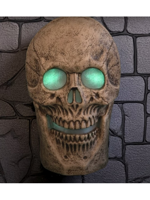 Squelette Crâne Animé: Lumières LED et Grognements pour une Décoration Halloween Terrifiante"