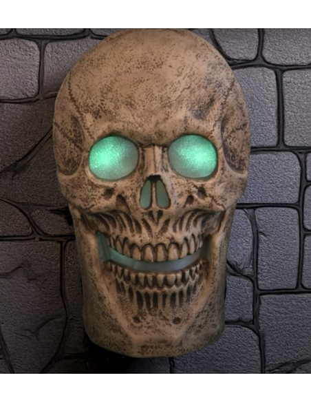 Squelette Crâne Animé: Lumières LED et Grognements pour une Décoration Halloween Terrifiante"