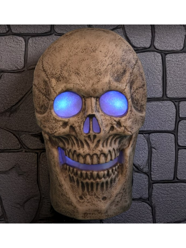 Squelette Crâne Animé: Lumières LED et Grognements pour une Décoration Halloween Terrifiante"