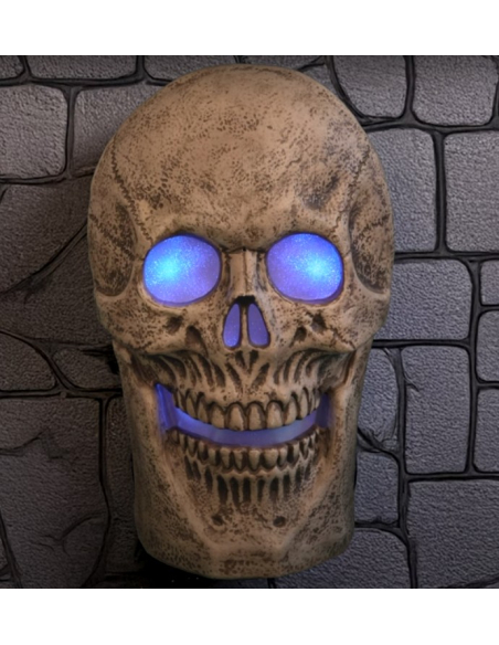 Squelette Crâne Animé: Lumières LED et Grognements pour une Décoration Halloween Terrifiante"