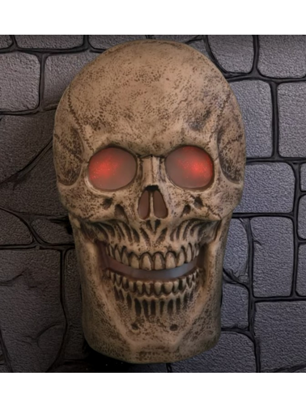 Squelette Crâne Animé: Lumières LED et Grognements pour une Décoration Halloween Terrifiante"