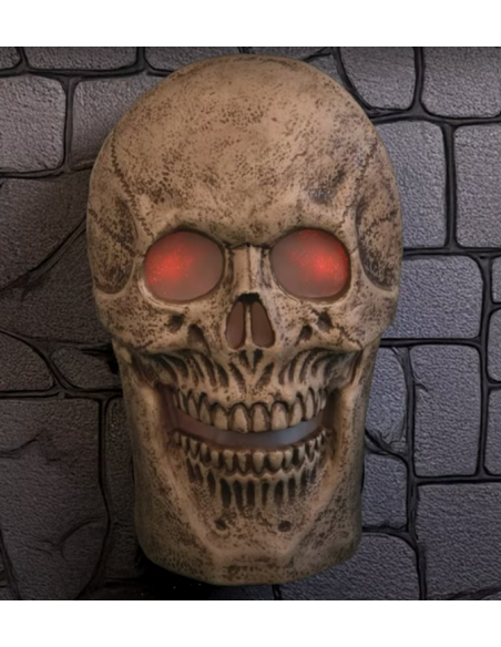 Squelette Crâne Animé: Lumières LED et Grognements pour une Décoration Halloween Terrifiante"