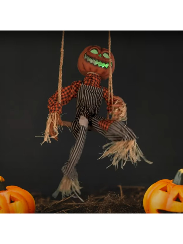 Citrouille épouvantail animée sur balançoire Halloween