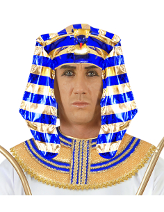 Coiffe Némès de Pharaon Accessoire Égypte Antique Bleu et Or
