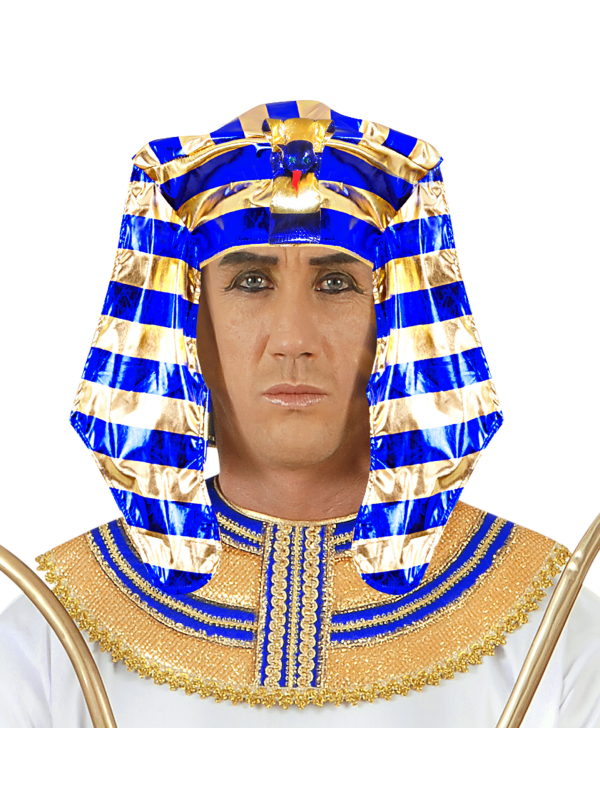 Coiffe Némès de Pharaon Accessoire Égypte Antique Bleu et Or