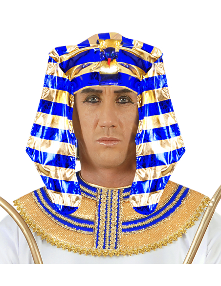 Coiffe Némès de Pharaon Accessoire Égypte Antique Bleu et Or