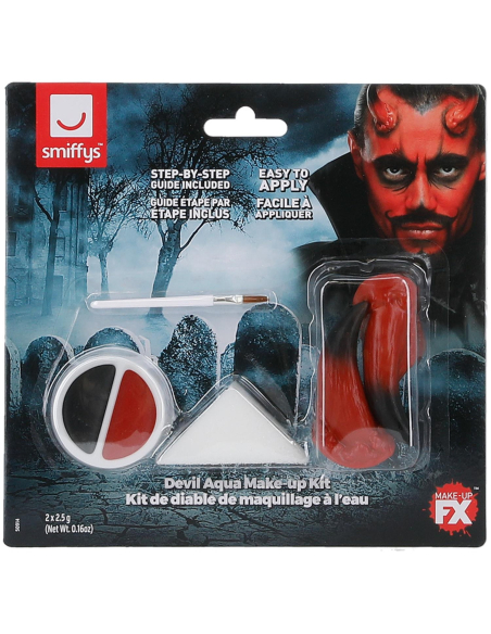 Kit Maquillage Diable Rouge et Noir (maquillage, cornes, éponge, applicateur)
