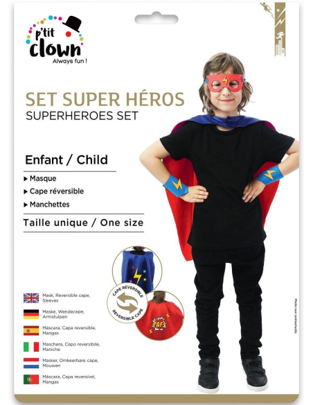 Set Super Héros Enfant - Cape Réversible, Masque et Manchettes