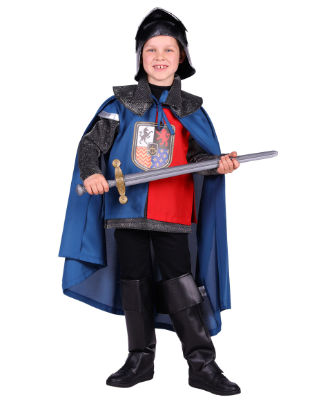Déguisement de Chevalier Enfant - Tunique Rouge et Bleue avec Cotte de Mailles