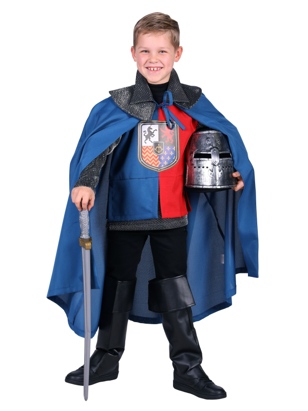 Déguisement de Chevalier Enfant - Tunique Rouge et Bleue avec Cotte de Mailles