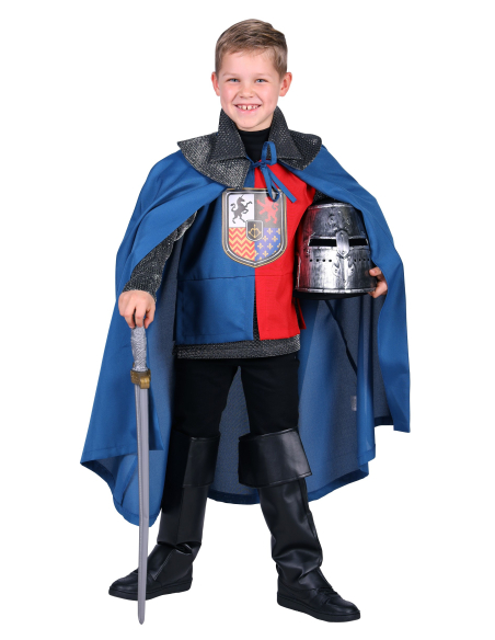 Déguisement de Chevalier Enfant - Tunique Rouge et Bleue avec Cotte de Mailles