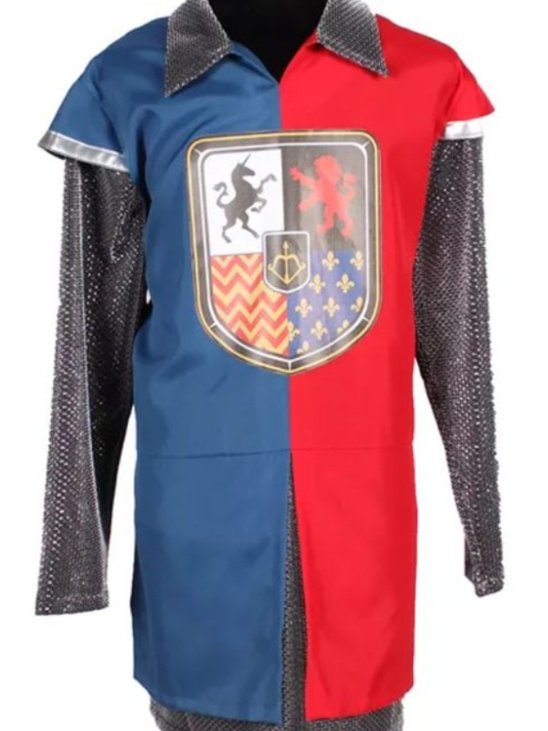 Déguisement de Chevalier Enfant - Tunique Rouge et Bleue avec Cotte de Mailles