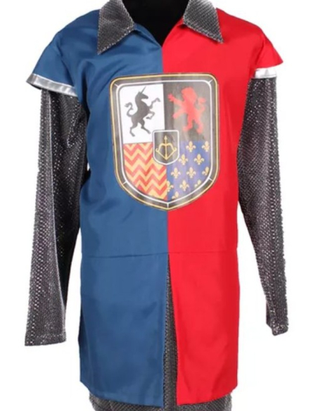 Déguisement de Chevalier Enfant - Tunique Rouge et Bleue avec Cotte de Mailles