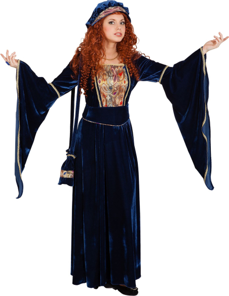 Costume Médiéval Luxe Femme - Robe Velours Bleu avec Coiffe