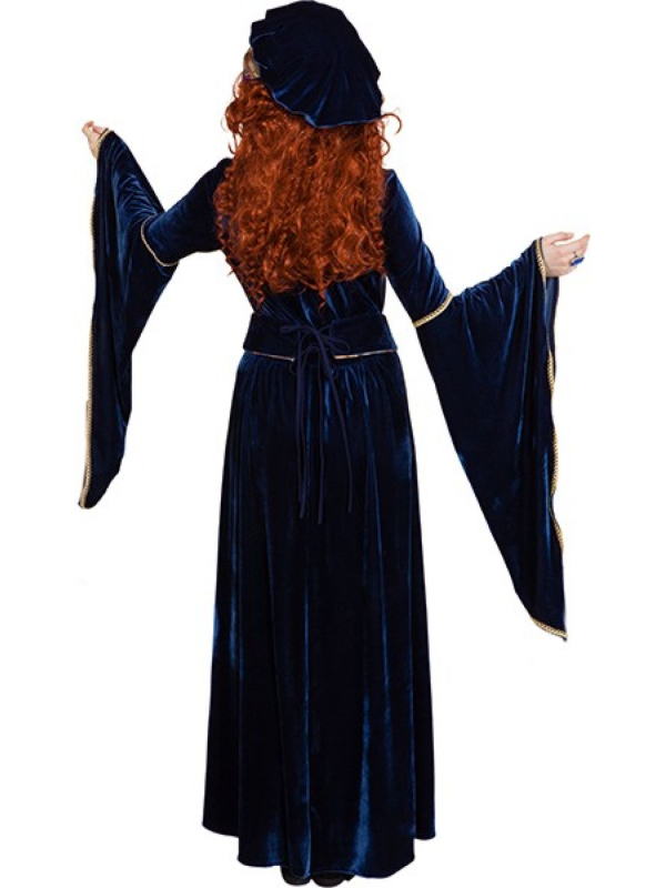 Costume Médiéval Luxe Femme - Robe Velours Bleu avec Coiffe