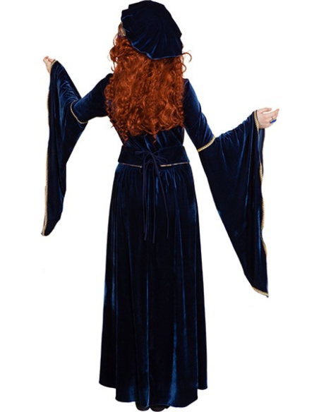 Costume Médiéval Luxe Femme - Robe Velours Bleu avec Coiffe