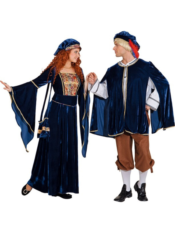 Costume Médiéval Luxe Femme - Robe Velours Bleu avec Coiffe