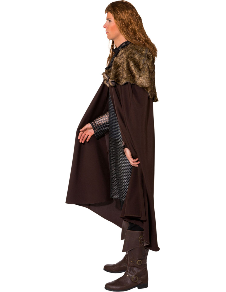 Cape Marron avec Bordure en Fourrure pour Guerrier Médiéval et Viking