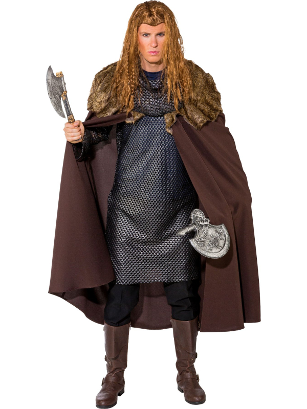Cape Marron avec Bordure en Fourrure pour Guerrier Médiéval et Viking