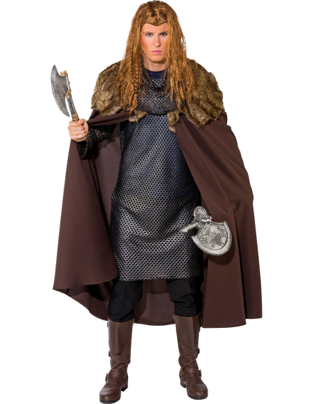 Cape Marron avec Bordure en Fourrure pour Guerrier Médiéval et Viking